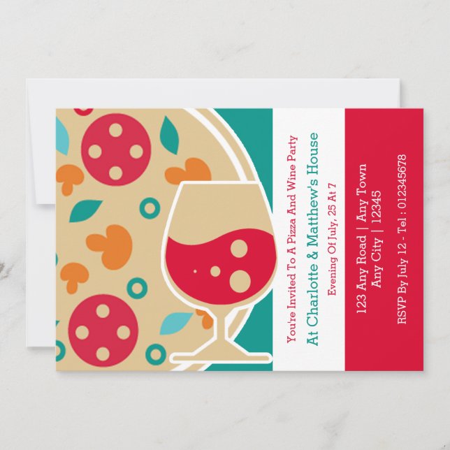 Invitación Personalizado De Pizza Y Fiesta Vino (Anverso)