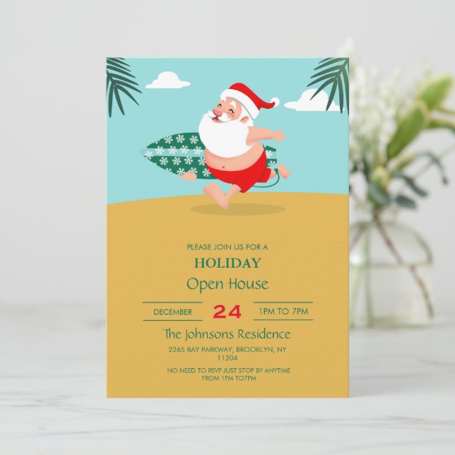 Invitación Personalizado de playa de Santa (Anverso de pie)