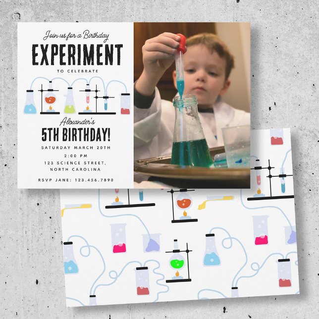 Invitación Personalizado de Química Fiesta de Cumpleaños Foto (Chemistry Science Custom Kids Photo Birthday Party Invitation)