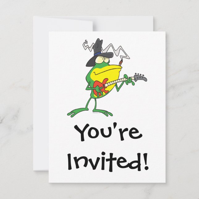 Invitación personalizado de rana divertida tocando bajo (Anverso)