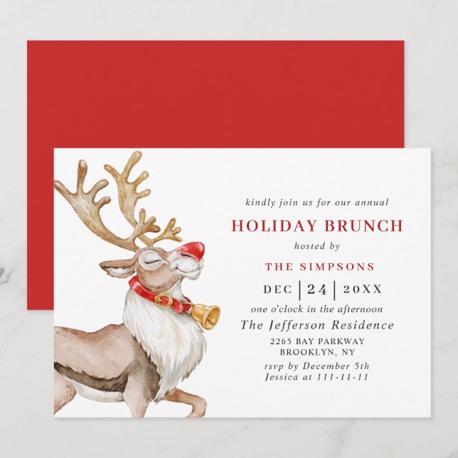 Invitación Personalizado  de renos Navidades, BRUNCH (Anverso / Reverso)