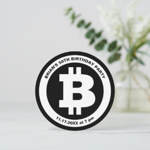 Invitación Personalizado de símbolos de bitcoin blanco y negr
