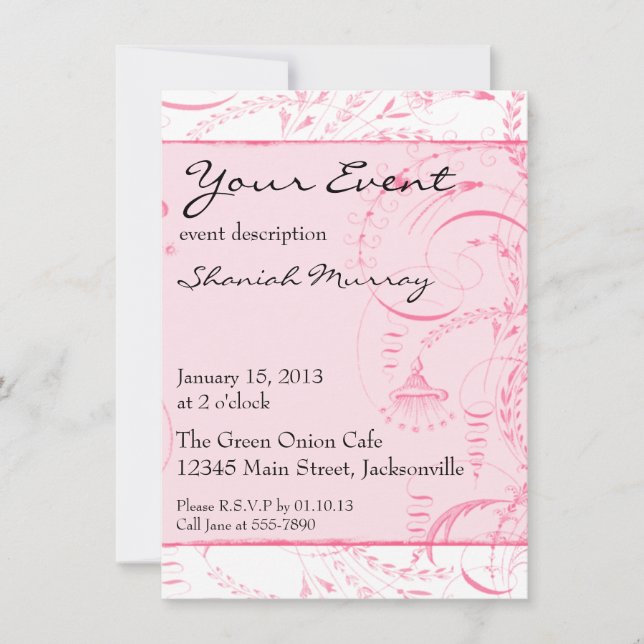 Invitación Personalizado de tela rosa francés invita (Anverso)
