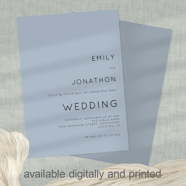 Invitación Personalizado de tipografía simple Dusty Blue Boda (Subido por el creador)