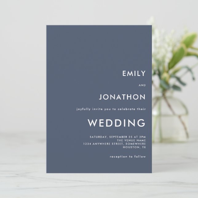 Invitación Personalizado de tipografía simple  Dusty Navy Bod (Anverso de pie)