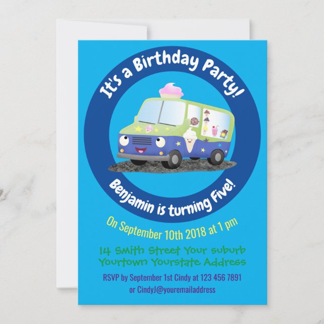 Invitación Personalizado de un camión de helados alegre (Anverso)