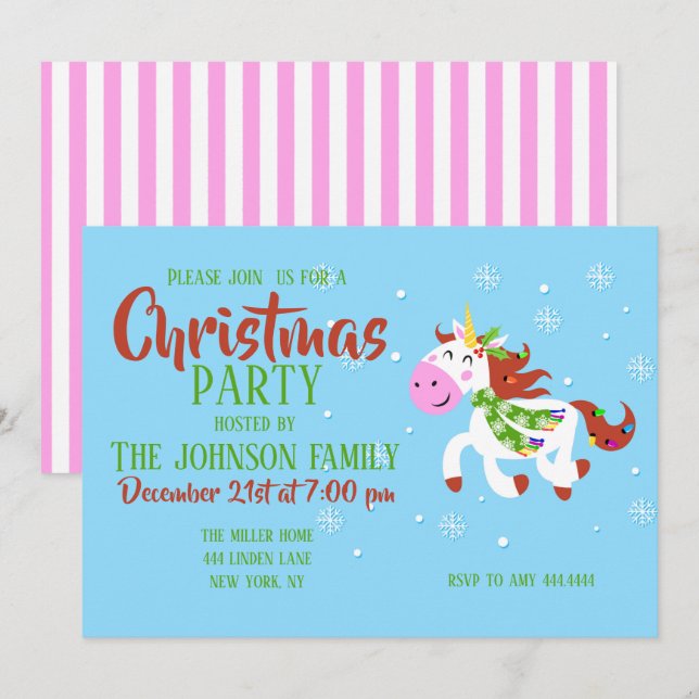 Invitación Personalizado de Unicorn navidades (Anverso / Reverso)