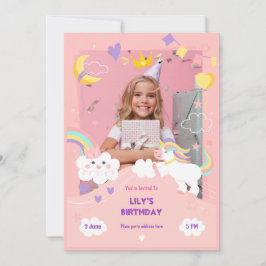 Invitación Personalizado de unicornio rosa lindo cumpleaños