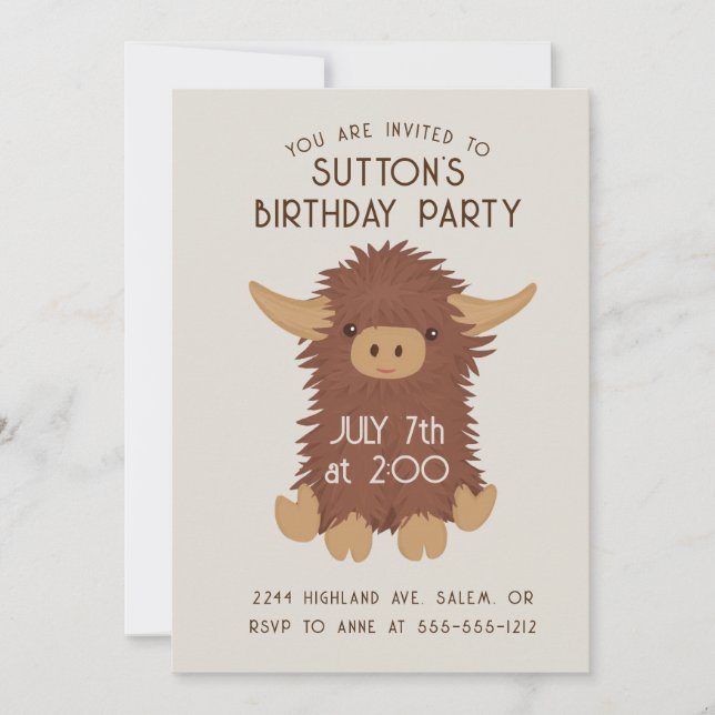 Invitación Personalizado de vaca malhumorado de Highland (Anverso)