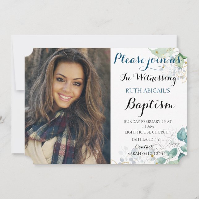 Invitación Personalizado del bautismo de adultos florales (Anverso)