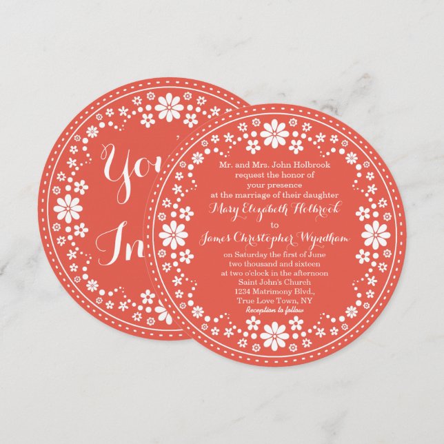 Invitación Personalizado del Boda floral blanco coral (Anverso / Reverso)