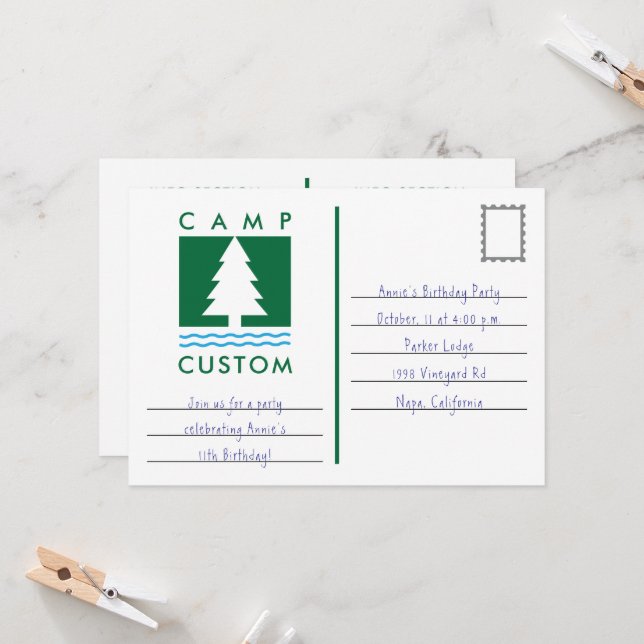 Invitación Personalizado del campamento (Anverso/Reverso In Situ)