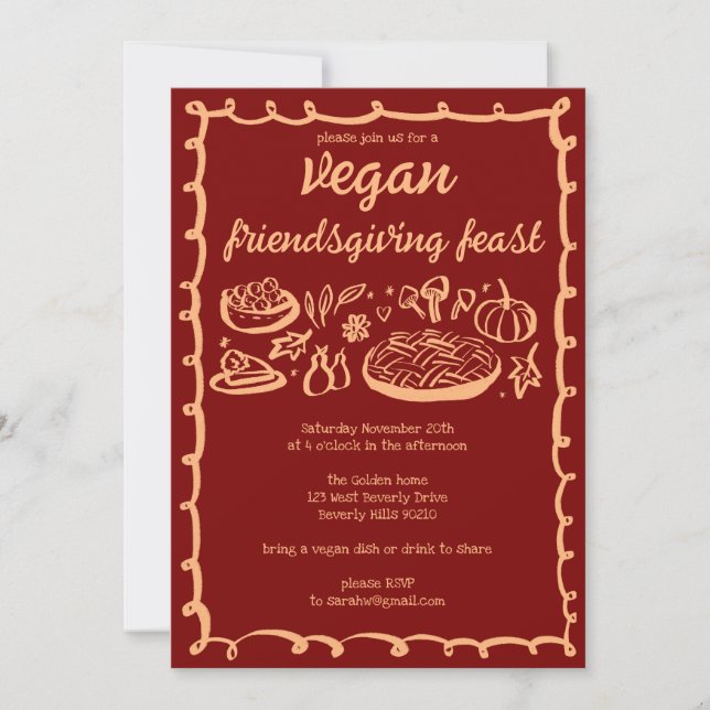 Invitación Personalizado del Día de Acción de Gracias VEGAN W (Anverso)