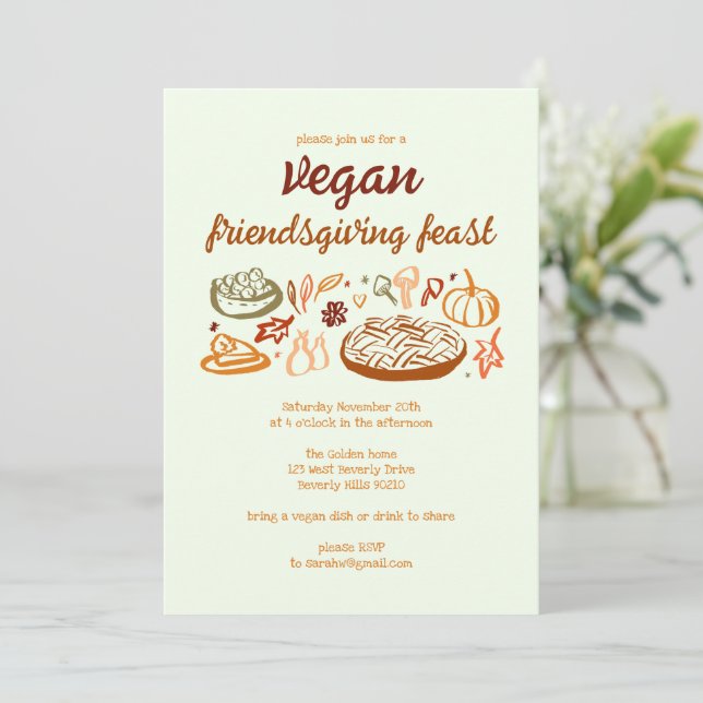 Invitación Personalizado del Día de Acción de Gracias VEGAN W (Anverso de pie)