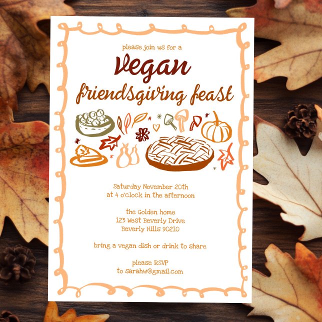 Invitación Personalizado del Día de Acción de Gracias VEGAN W (Whimsical VEGAN Thanksgiving Friendsgiving CUSTOM Invitation
)