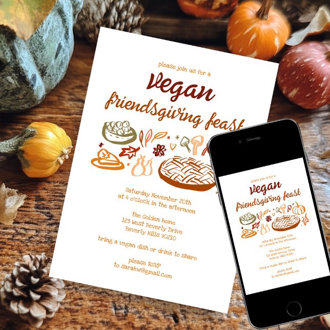 Invitación Personalizado del Día de Acción de Gracias VEGAN W (Whimsical VEGAN VEGETARIAN Thanksgiving Friendsgiving CUSTOM Invitation Digital Download Evite
)