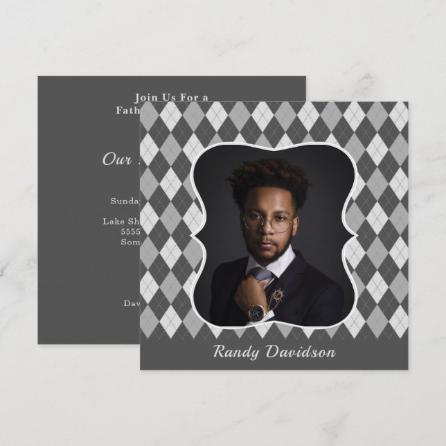 Invitación Personalizado del Día del Padres Foto Gray Argyle  (Anverso / Reverso)