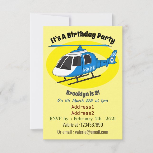 Invitación Personalizado del helicóptero del helicóptero del  (Anverso)