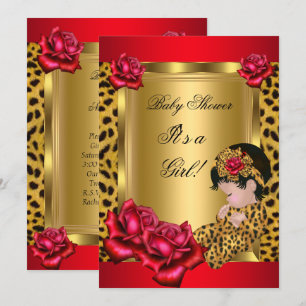 Invitación Personalizado del Leopardo de los Rosas Red Gold d