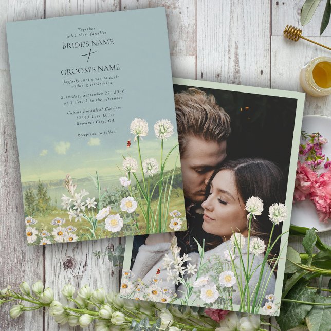 Invitación Personalizado del paisaje de los Bodas de las Mont (Wildflower Mountain Landscape Wedding Custom Photo Invitation)