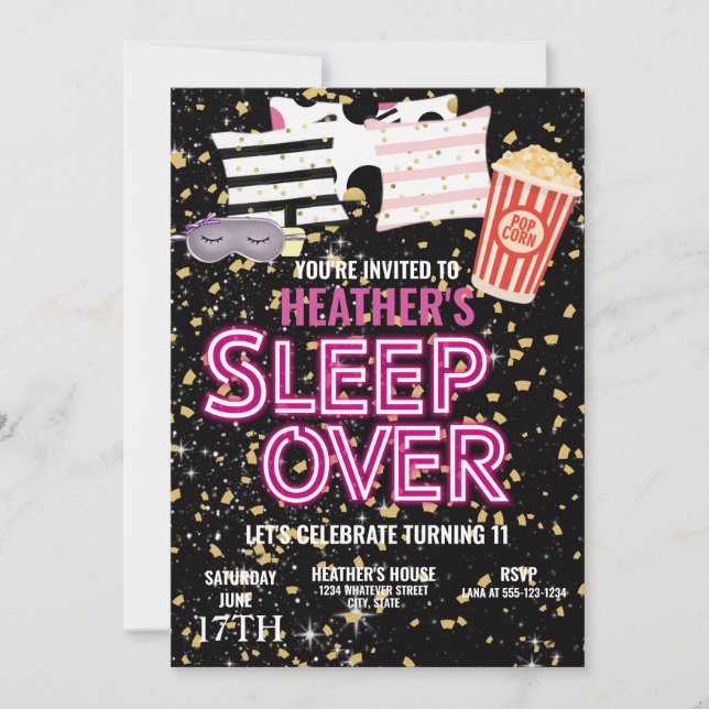Invitación Personalizado del partido de cumpleaños Sleepover (Anverso)