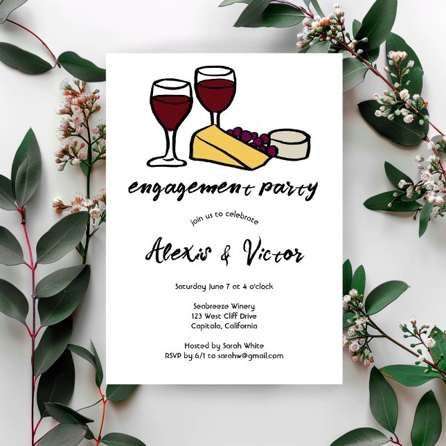 Invitación Personalizado del partido de degustación de vino y (Wine & Cheese Tasting Engagement Party CUSTOM Invitation
)