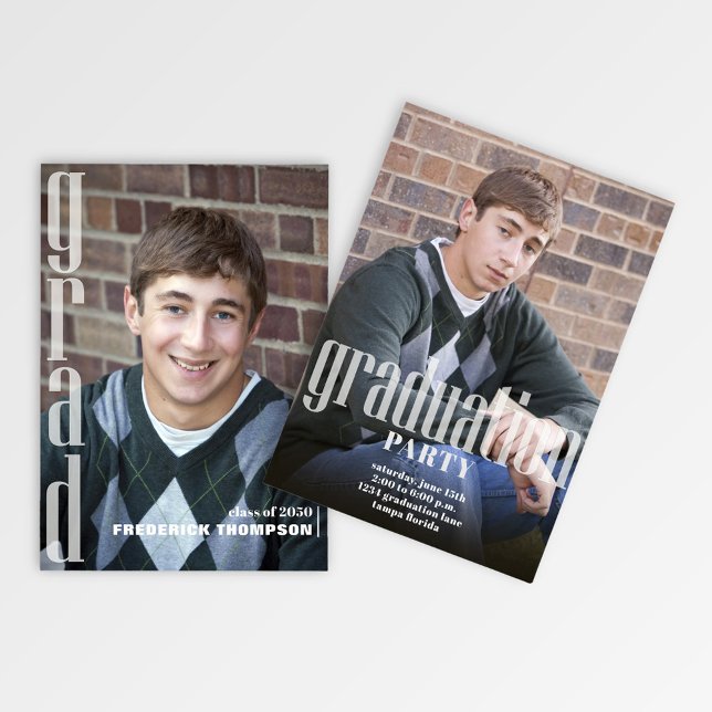 Invitación Personalizado del Partido de Graduación Moderno (Modern graduation invitation template with simple minimalist block lettering.)