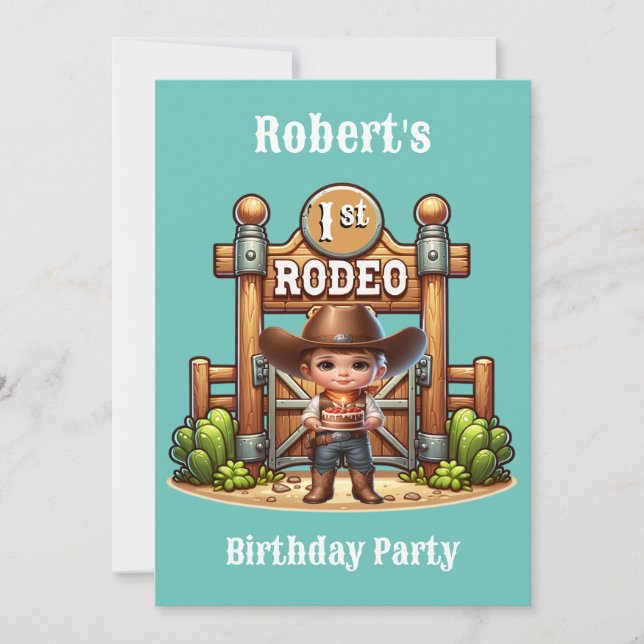 Invitación Personalizado del primer cumpleaños de Rodeo de Co (Anverso)