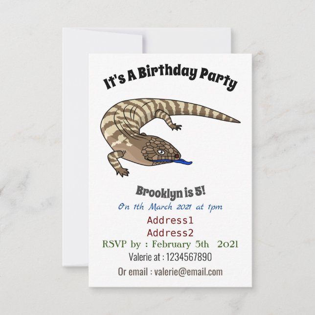 Invitación Personalizado del reptil de lagarto de lengua azul (Anverso)