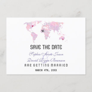 Invitación Personalizado Destino Mapa Mundial Boda Guardar la