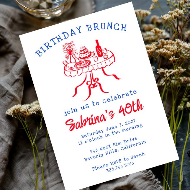 Invitación Personalizado dibujado a mano en la mesa de bufés  (Birthday Party Buffet Table Hand Drawn Custom Invitation
)