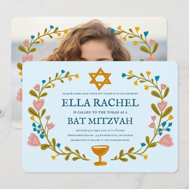 Invitación Personalizado dibujado a mano por Floral Wreath Ba (Anverso / Reverso)