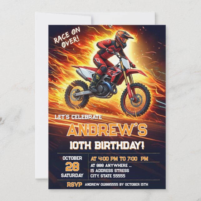 Invitación Personalizado digital Motocross Dirt Bike Birthday (Anverso)