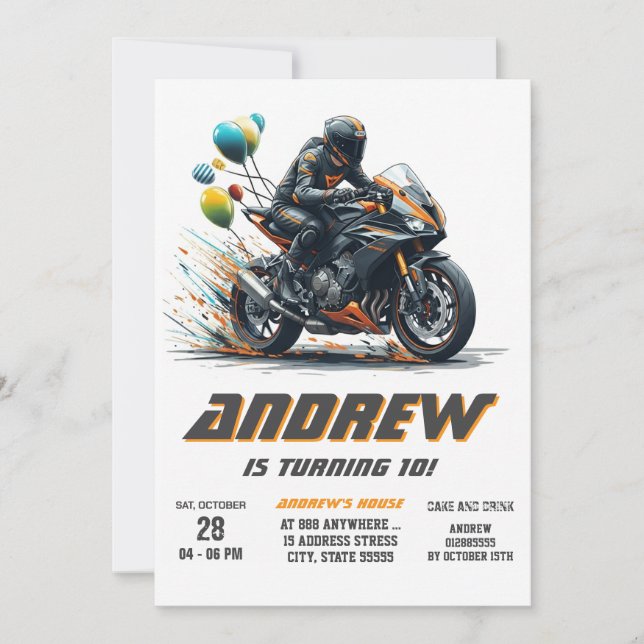 Invitación Personalizado digital Motocross Dirt boy Biker Bir (Anverso)