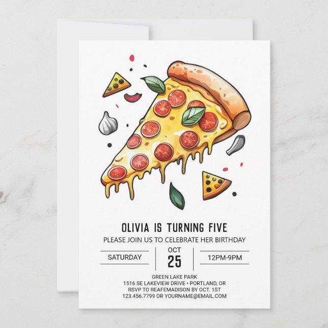 Invitación Personalizado digital Pizza Cumpleaños (Anverso)