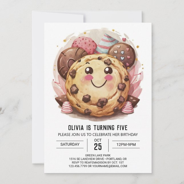 Invitación Personalizado Digital Whimsical Cookies Cumpleaños (Anverso)
