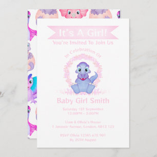Invitación Personalizado Dino Watercolor Dinosaur Chica Baby