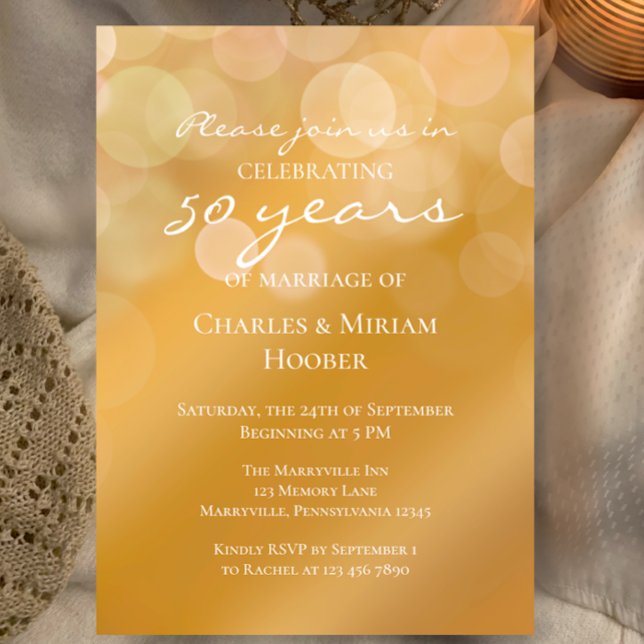 Invitación Personalizado Dorado 50 Boda Fiesta de Aniversario (Create a beautiful golden 50th wedding anniversary invitation by customizing this stylish template.
)