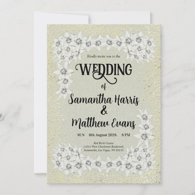 Invitación Personalizado dorado floral elegancia boda Invitac (Anverso)