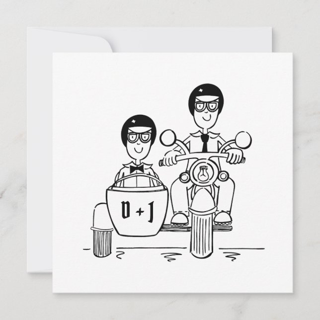 Invitación Personalizado Dos Grooms Motocicleta y Boda de Sid (Anverso)