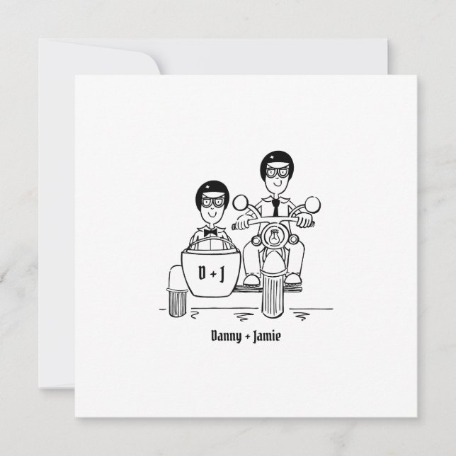 Invitación Personalizado Dos Grooms Motocicleta y Boda de Sid (Anverso)