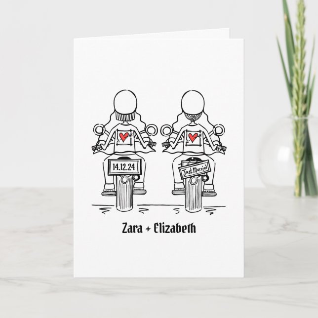 Invitación Personalizado dos novias Boda de motocicleta (Anverso)