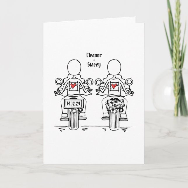 Invitación Personalizado dos novias Boda de motocicleta (Anverso)