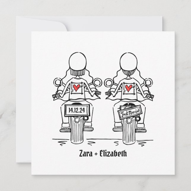 Invitación Personalizado dos novias Boda de motocicleta (Anverso)