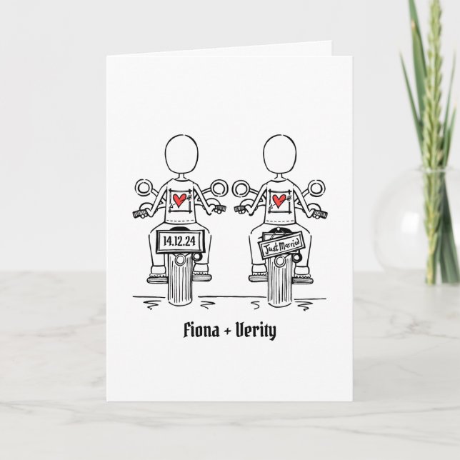 Invitación Personalizado dos novias Boda de motocicleta (Anverso)
