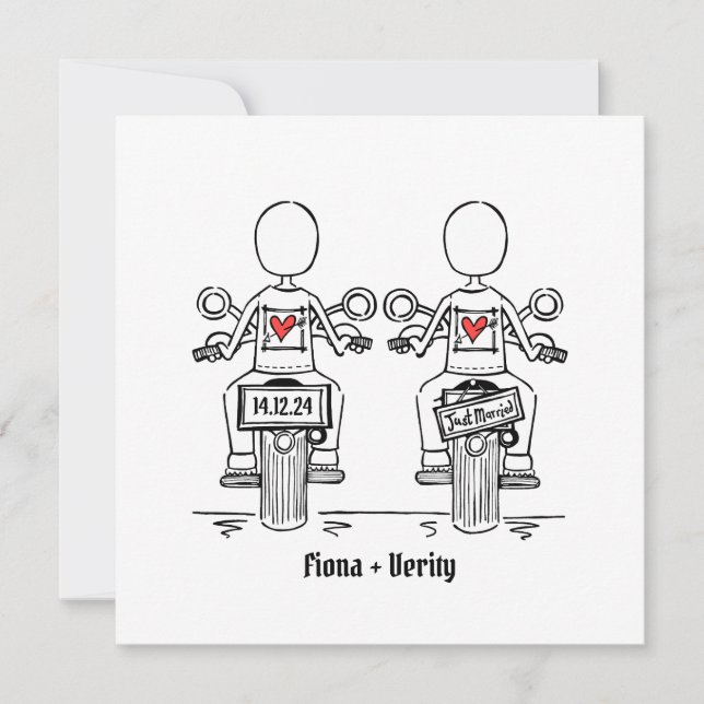 Invitación Personalizado dos novias Boda de motocicleta (Anverso)