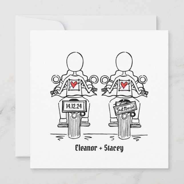 Invitación Personalizado dos novias Boda de motocicleta (Anverso)