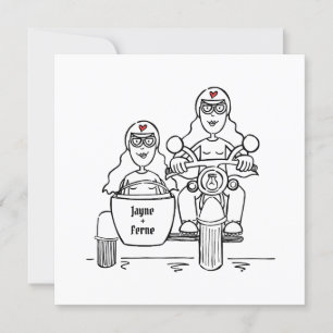 Invitación Personalizado Dos novias en moto y Boda de Sidecar