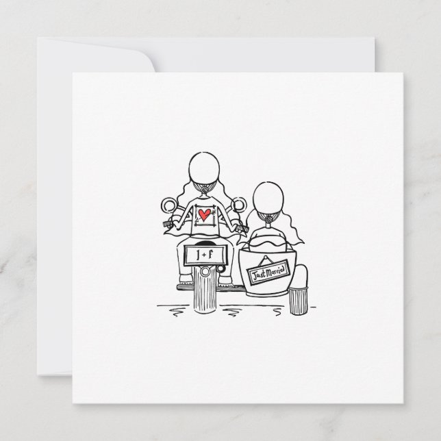 Invitación Personalizado Dos novias en moto y Boda de Sidecar (Anverso)