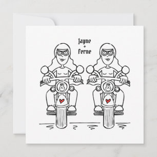Invitación Personalizado dos novias motociclismo noche lesbia